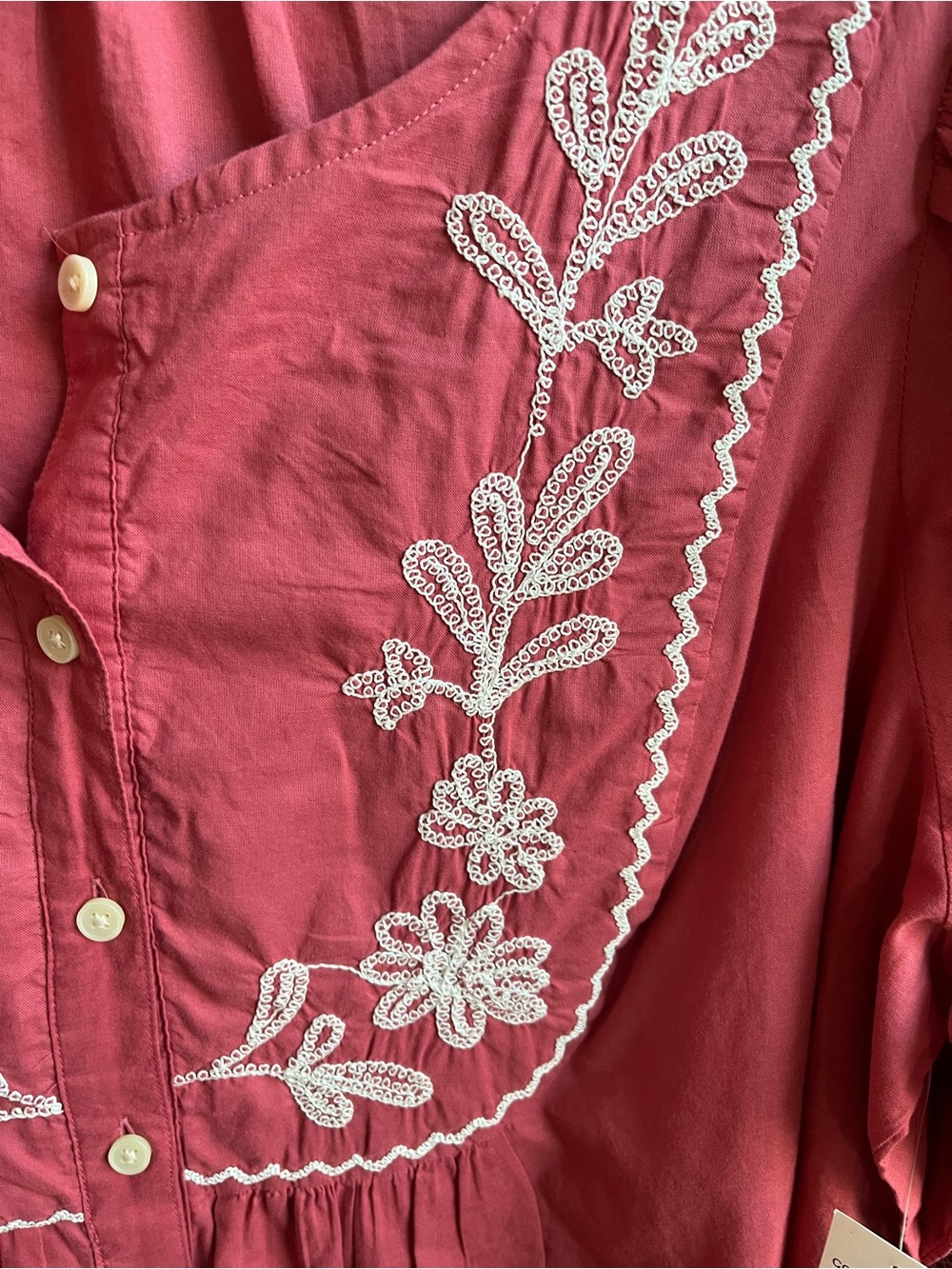 Embroidered Button-Front Blouse in Rose Pink Boho Festival Cottagecore NWT - Picture 5 of 8